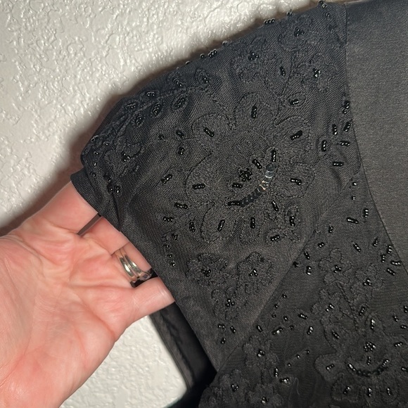 PAUW Silk Blend Beaded Cocktail Dress Scalloped  Trim Tie Back Size 4 - Picture 4 of 11